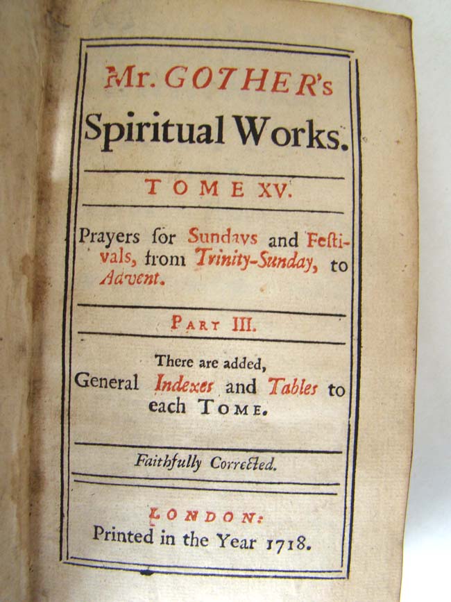 "Mr.Gother's Spiritual Works," vol. 15, printed in London in 1718